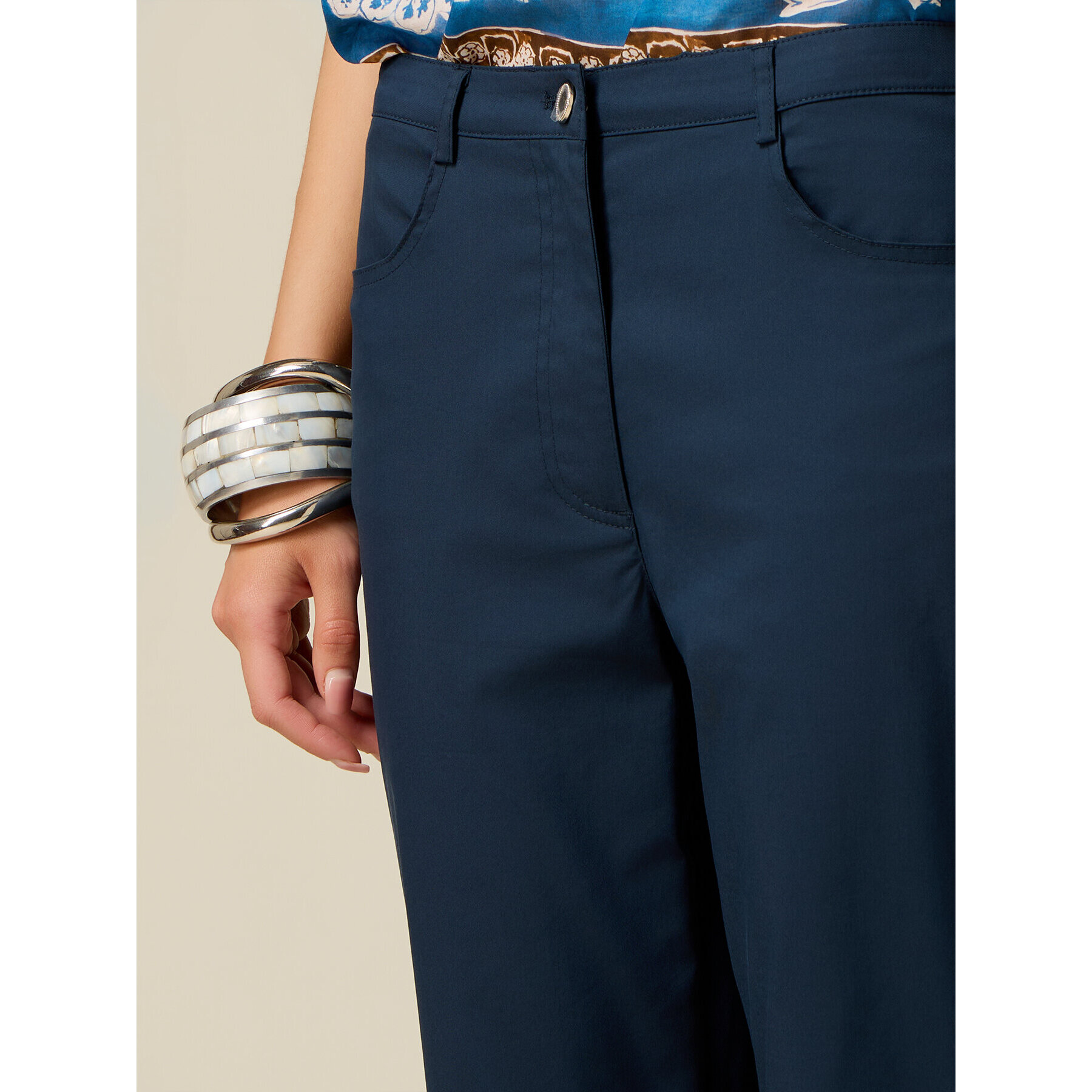 Oltre - Pantalones capri mezcla de algodón - Azul