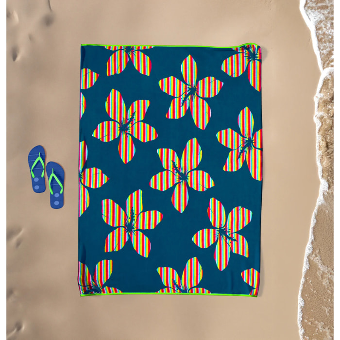 Serviette de plage XL éponge velours Jacquard Bleu 140x180 400g/m² - Yakama