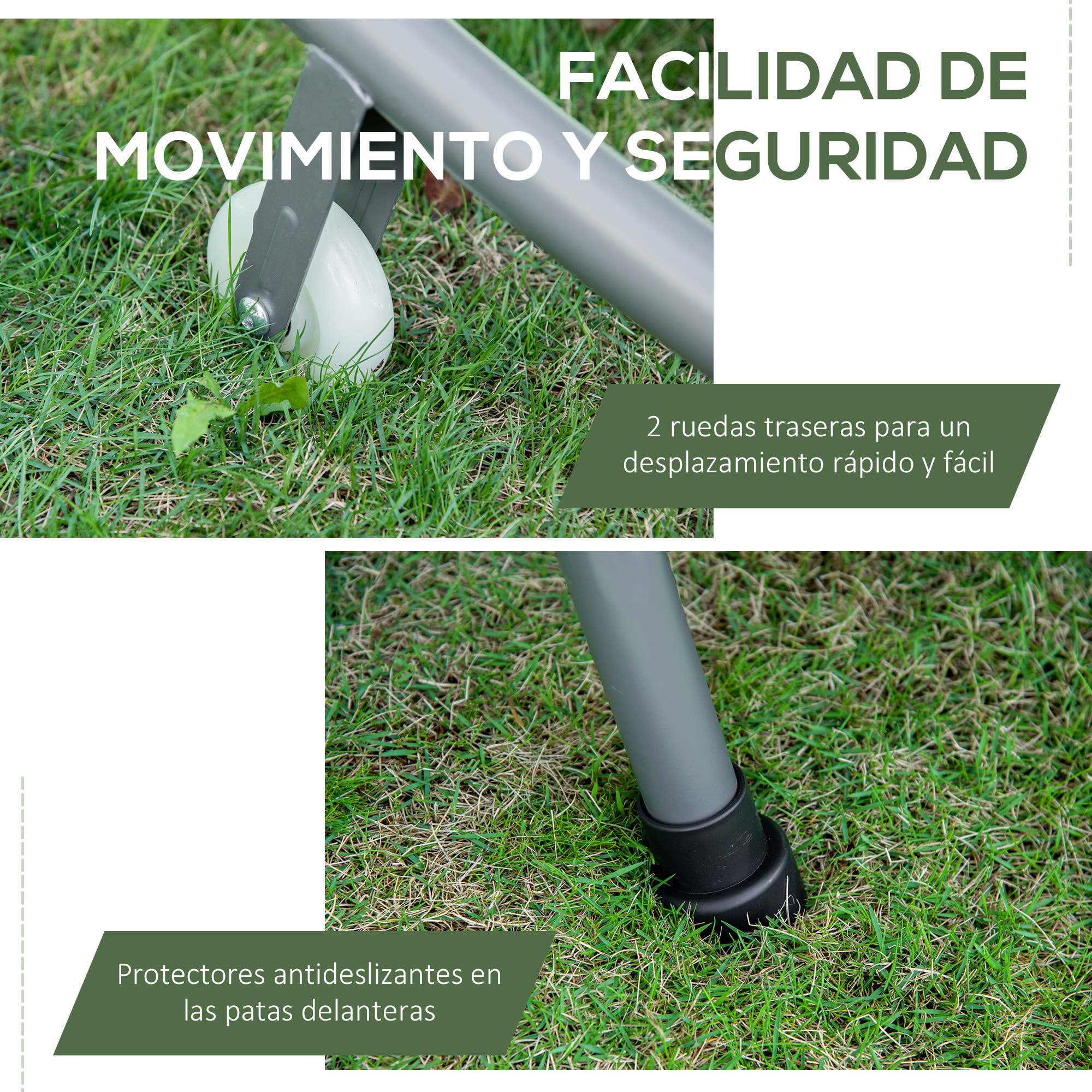 Tumbona Doble de Jardín con Toldo Ajustable Tumbona de Jardín Exterior con 2 Cojines para 2 Personas Tumbona de Piscina con 2 Ruedas 200x175x134 cm Gris