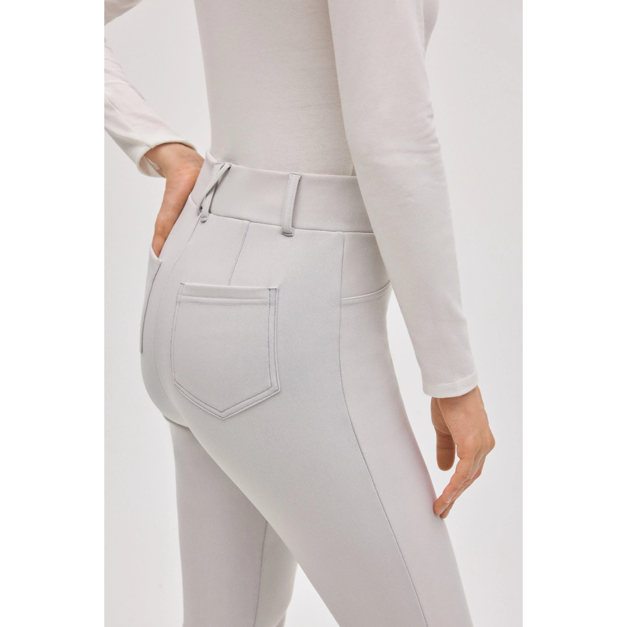 Pantaloni termici skinny elasticizzati effetto pelle color avorio