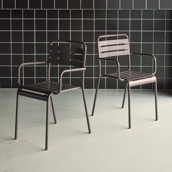 Lot de 2 fauteuils de jardin acier. 2 places. anthracite. Amelia. L50.4 X P53 X H79.5cm