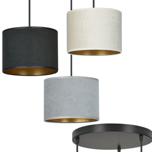 Lampada a sospensione Hilde a tre luci in tessuto effetto velluto