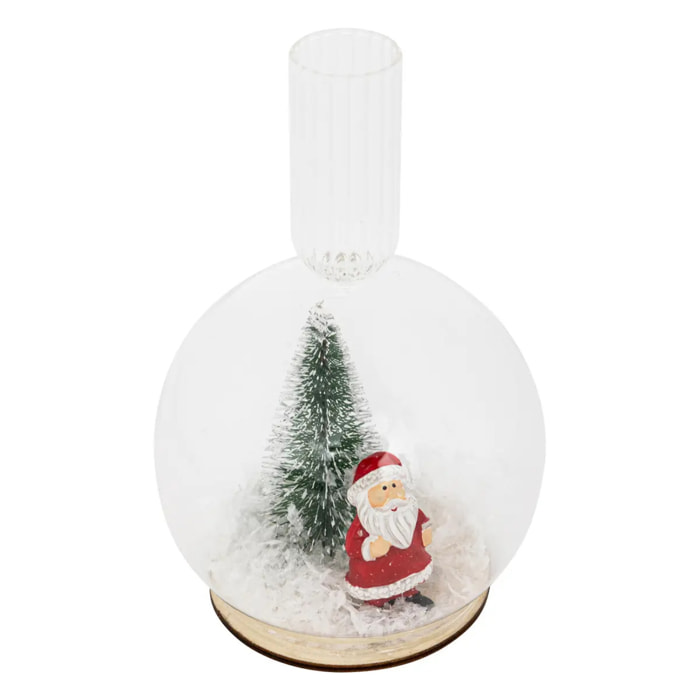 Photophore boule à neige Père Noël H.15cm verre