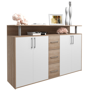 Credenza Comò Con 3 Cassetti 4 Ante Battenti 1 Ripiano Aperto A Giorno Mobile Mobiletto Soggiorno Ingresso Salotto 139 x 90 x 34 Cm Bianco Rovere