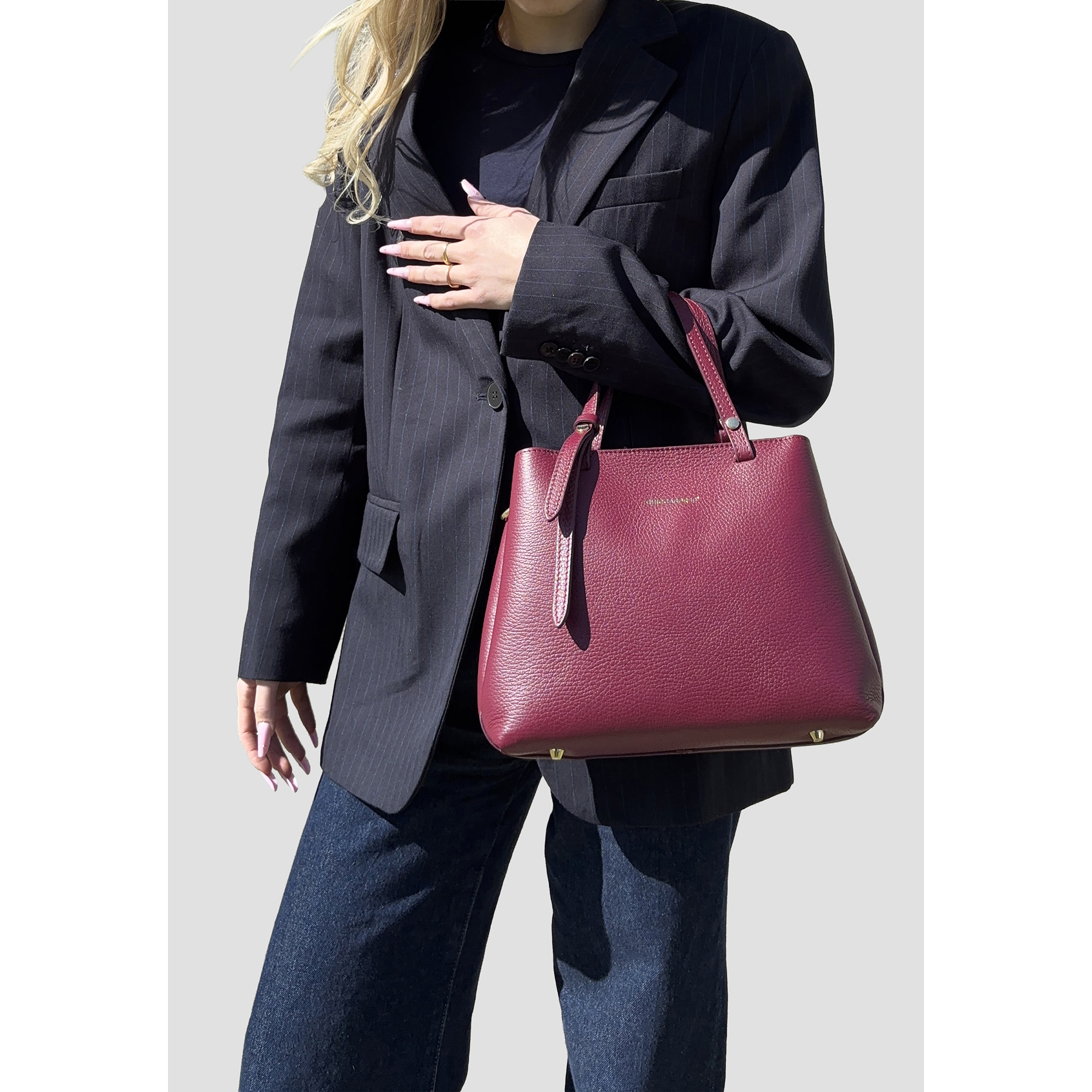 Borsa a Mano Elegante da Donna in Pelle Martellata con Tracolla