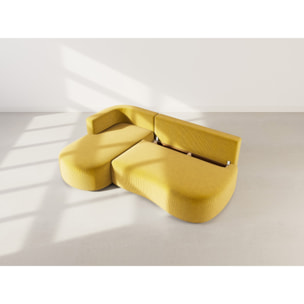 Mahina - canapé d'angle gauche 4 places convertible avec coffre en velours côtelé - Jaune