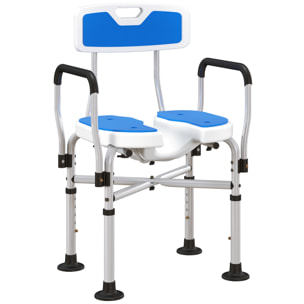 Silla Ducha Personas Mayores Silla de Ducha con Asiento Ranurado Altura Regulable Taburete de Ducha Antideslizante con Respaldo y Reposabrazos Carga 136 kg para Discapacitados Azul