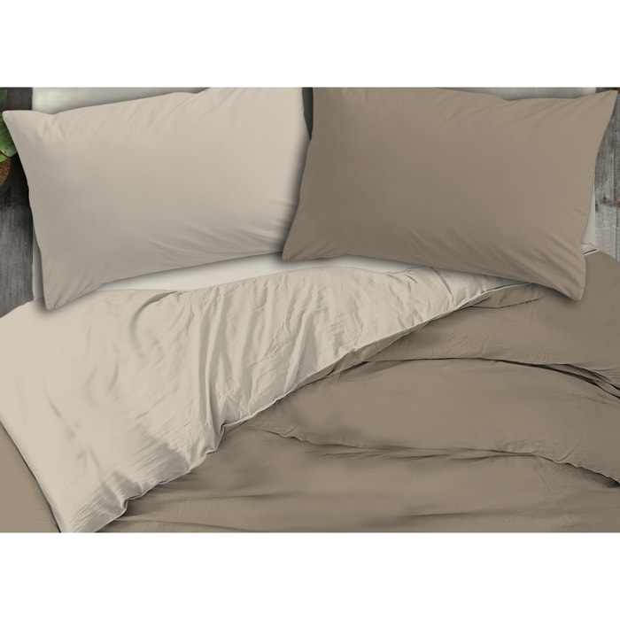 Copripiumino No Stiro Tinta Unita Bicolor Francesca Tortora Panna