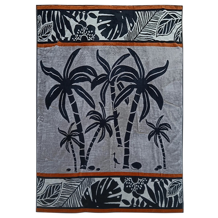 Serviette de plage XL éponge velours Jacquard Gris 140x180 400g/m² - Inagua