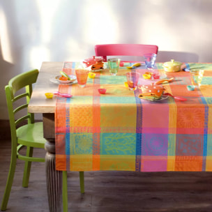 Nappe pur coton motif jacquard multicolore orange Mille wax creole
