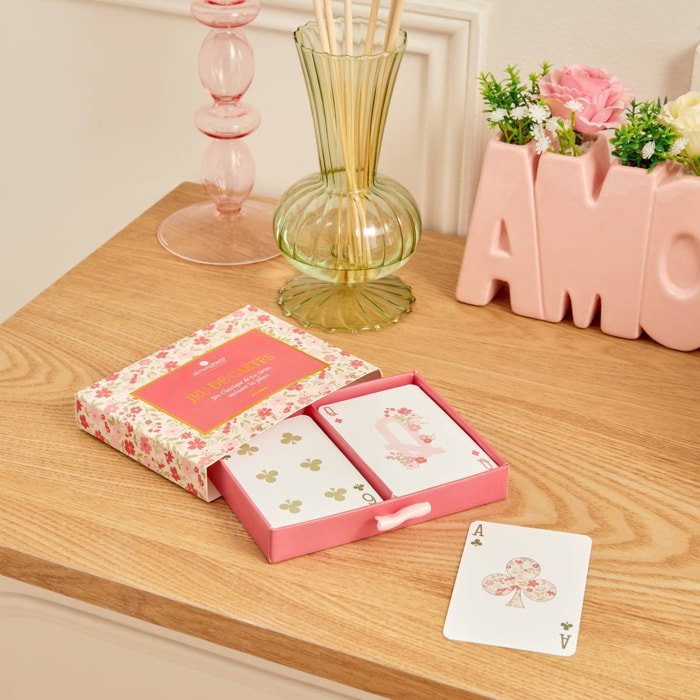 Jeu de 54 cartes imprimé fleuri rose