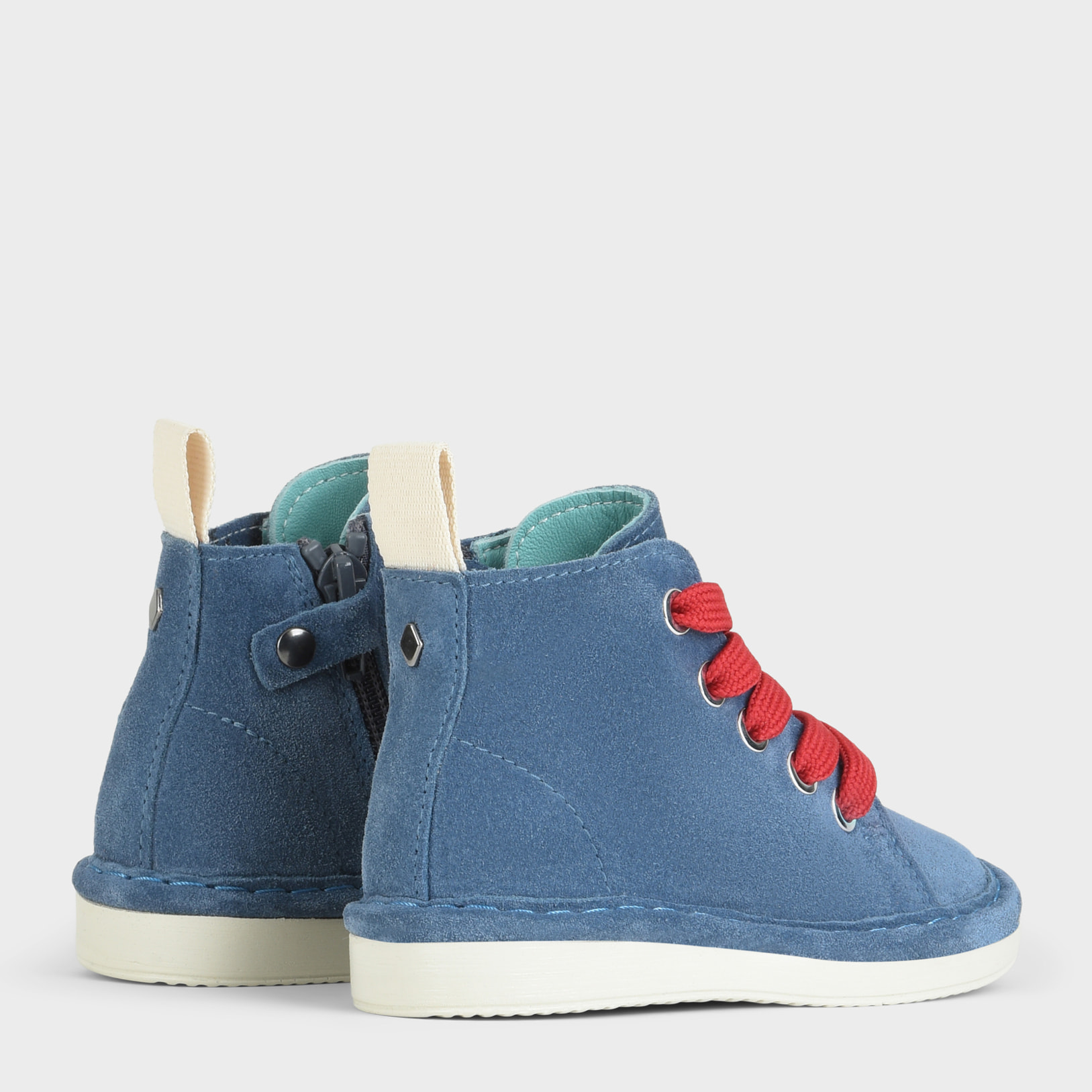 POLACCHINO P01 BIMBO IN SUEDE BLUE-ROSSO