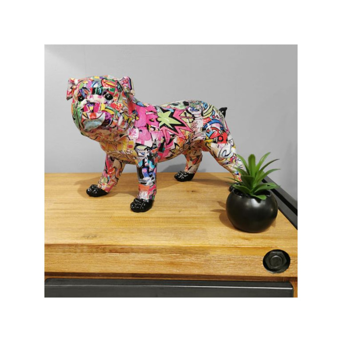 Statuette chien patchwork multicolore en résine H26cm - GRAFI