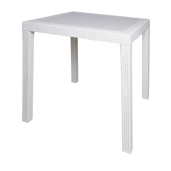 Tavolo da esterno Agrigento, Tavolo quadrato da giardino, Tavolino fisso effetto rattan, 100% Made in Italy, Cm 80x80h72, Bianco