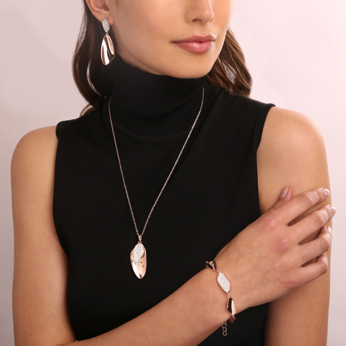 Collana Saliscendi con Pendente a Foglia Pavé in Cubic Zirconia