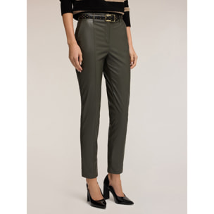 Motivi - Pantaloni slim fit in tessuto spalmato - Verde militare