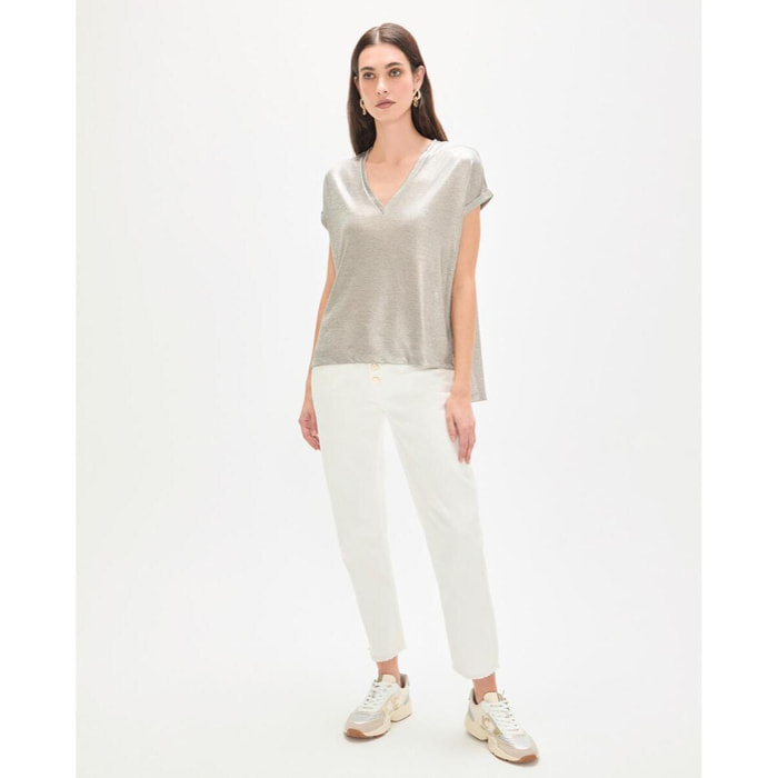 Maglietta laminata con scollo a V