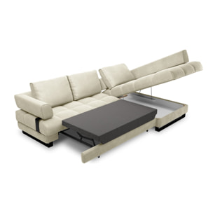Canapé d'angle droit convertible avec coffre de rangement "Clinton" 5 places en velours beige clair