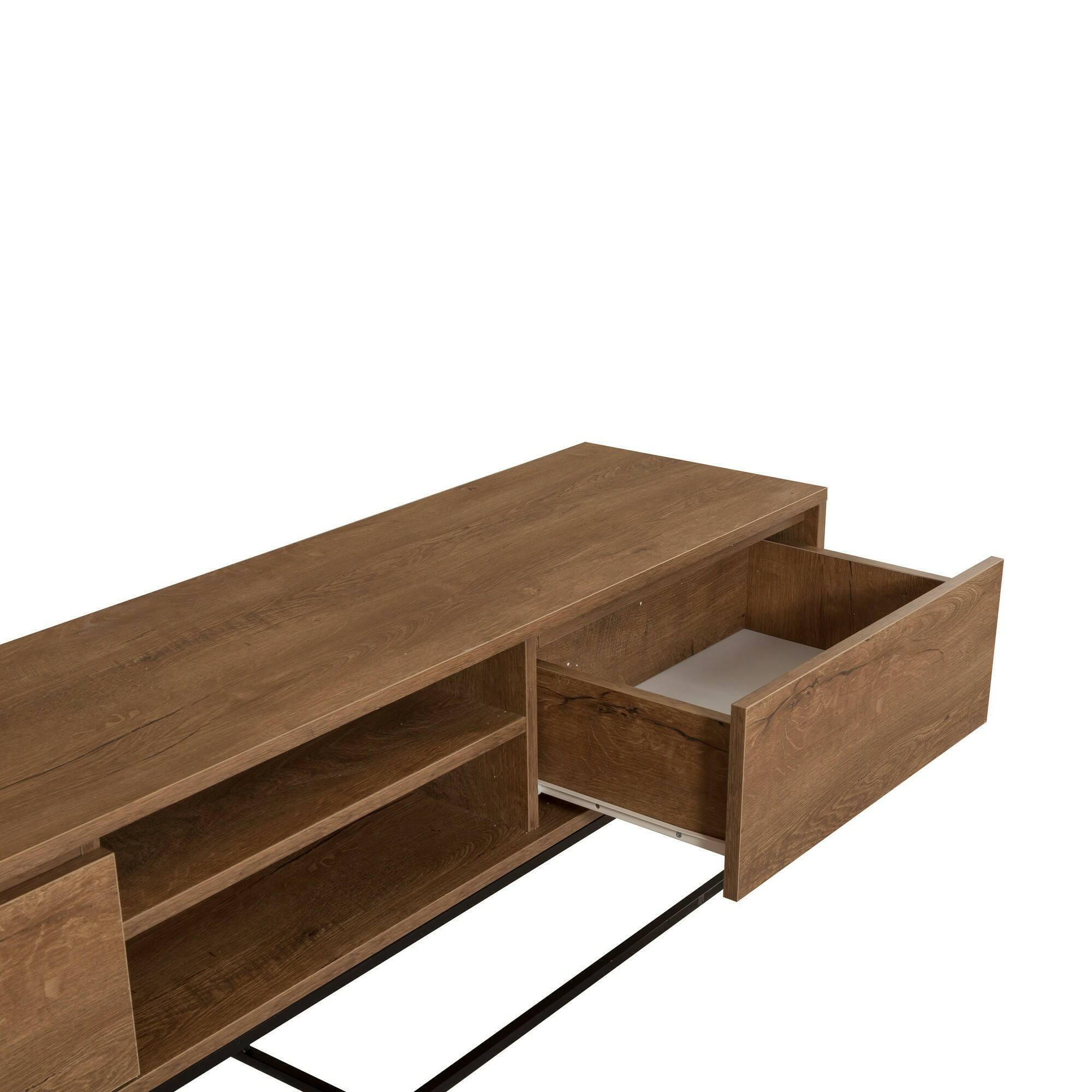 Mobile porta TV Corinna, Credenza da soggiorno, Armadio basso per TV, Base parete attrezzata, 180x40h50 cm, Noce e Nero