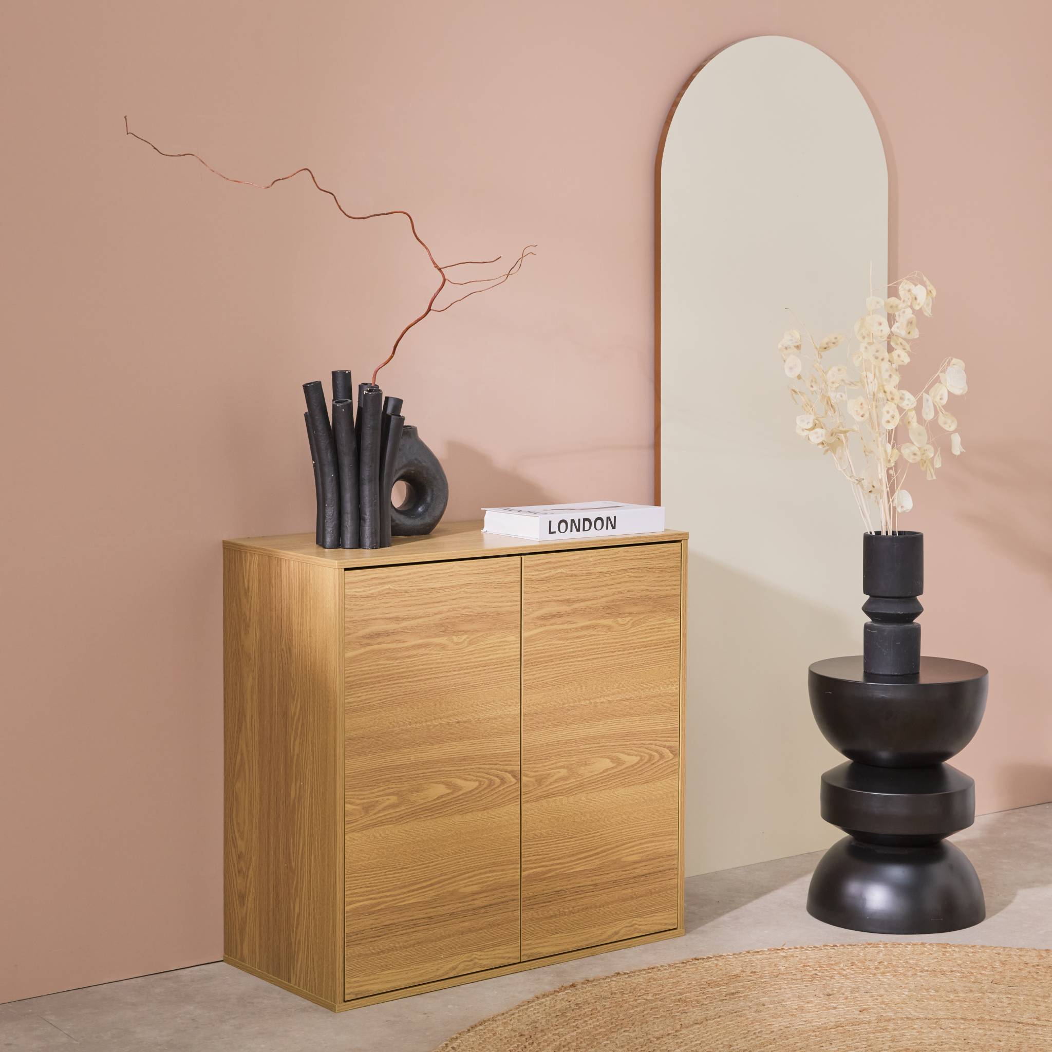 Buffet. module de rangement chêne décor bois 2 portes L 70 x P 35 x H 70 cm - Kompo
