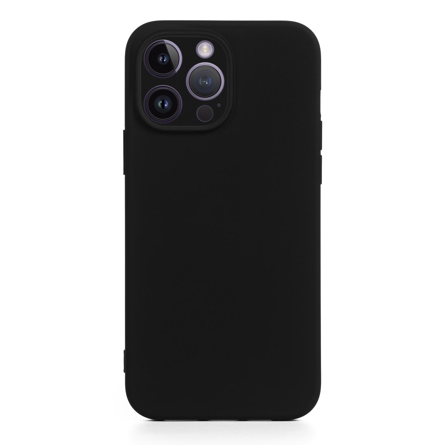 DAM Custodia Essential in silicone con protezione per fotocamera per iPhone 14 Pro Max. Interno in morbido velluto. 8,04x1,06x16,35 cm. Colore nero