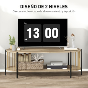 Mueble de TV Bohemio Mesa de TV hasta 55 Pulgadas con Diseño en Cuerda de Papel y 2 Estantes Abiertos para Salón Dormitorio 124x43,5x41 cm Natural
