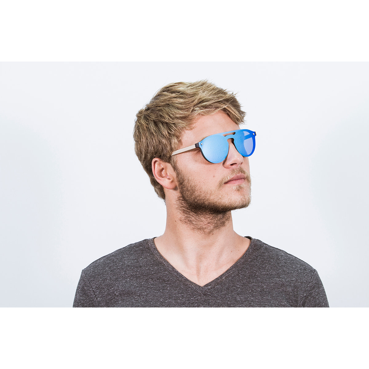 Gafas de sol OCEAN SAN MARINO - Negro mate con patillas de metal dorado y / Plana revo azul cielo