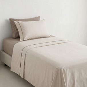 Completo lenzuola singolo in cotone bicolore morbido e traspirante, set letto con lenzuolo sotto con angoli, sopra e federa coordinata, design elegante con piping a contrasto, resistente ai lavaggi, comfort quotidiano