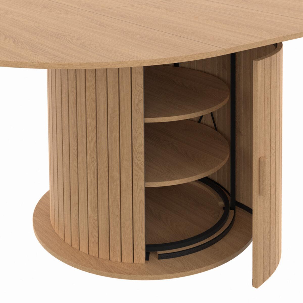 Table à manger ronde extensible Albane Ø110-150cm avec rangements