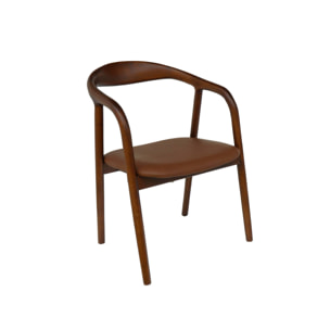 Lot de 2 fauteuils structure bois d'hévéa. assise simili cuir. teinte noyer vintage. L 55 x P 57 x H 79cm.