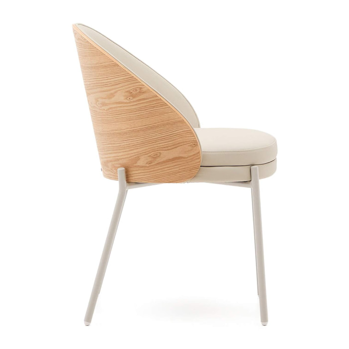 Kave Home - Sedia Eamy di pelle sintetica beige, impiallacciatura in frassino con finitura  naturale e