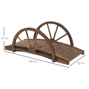 Puente de Jardín Puente de Madera con Barandillas en Forma de Rueda Puente para Estanque Carga 150 kg Puente Decorativo para Patio 100x50x37 cm Madera Carbonizada