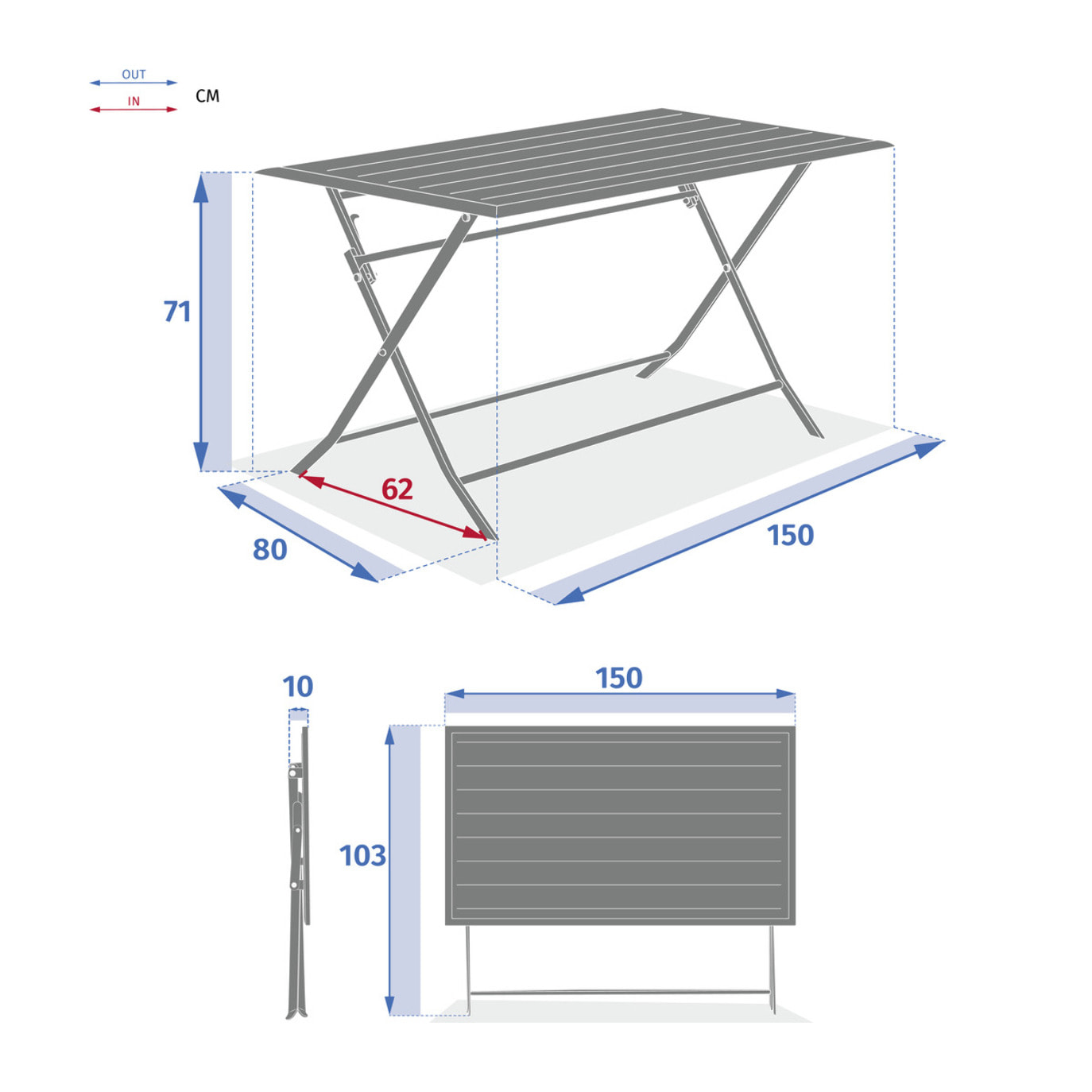 Table de jardin pliante rectangulaire Azua Houblon & Blanc