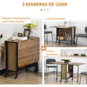 Mesa Plegable de Comedor Mesa de Cocina Plegable con Ruedas Alas Abatibles y Estante de Almacenamiento Mesa Plegable para Salón 130x80x74 cm Madera Marrón
