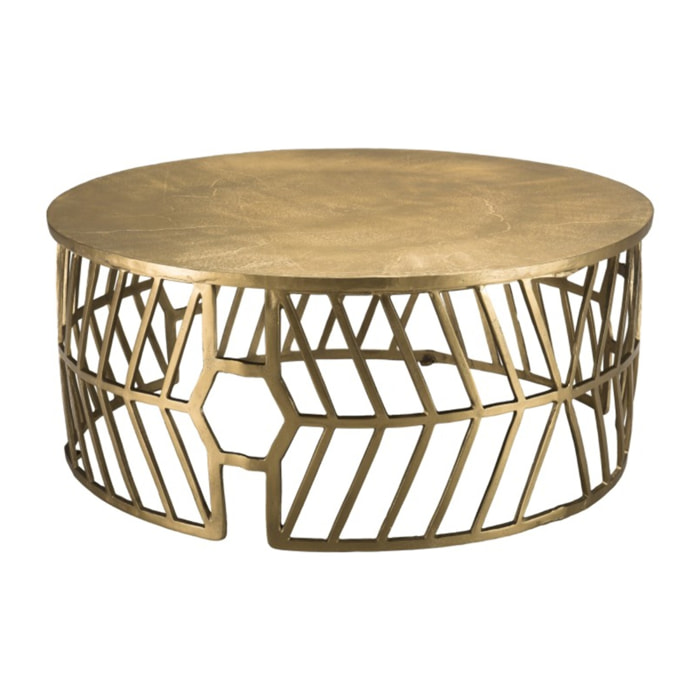 JOHAN - Table basse ronde 89x89cm aluminium doré piètement graphique