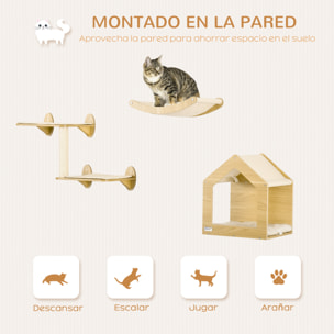 Estantes para Gatos 3 Piezas con Caseta Hamaca Plataformas Poste de Sisal Roble