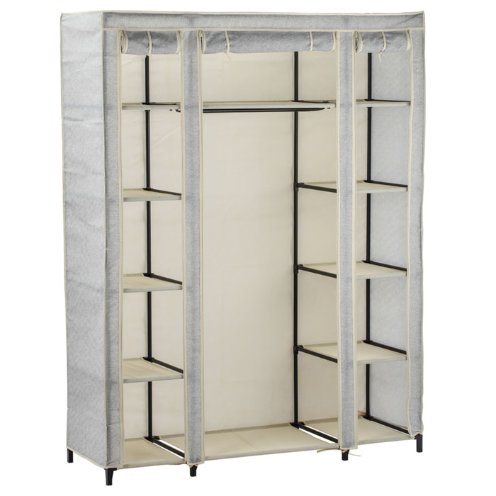 Armario Plegable de tela polar gris 135x45x175cm - Con 12 estantes, Portátil y resistente