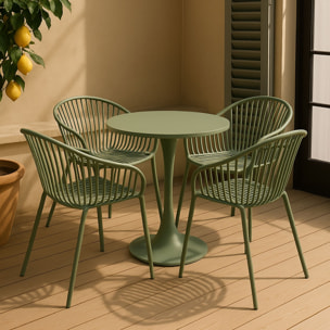 Ensemble de repas table et 4 fauteuils en polypropylène vert CALYPSO
