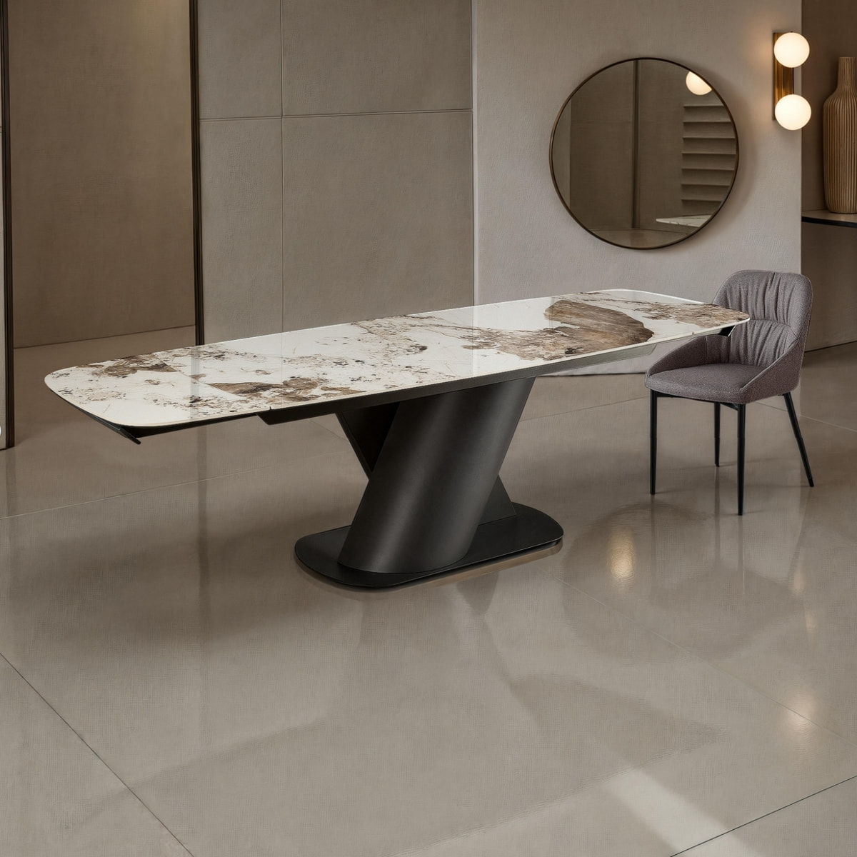 Table à manger extensible Tomasucci JAN, en céramique, marbre onyx, noir, 180/220/260 × 90 × 75 cm