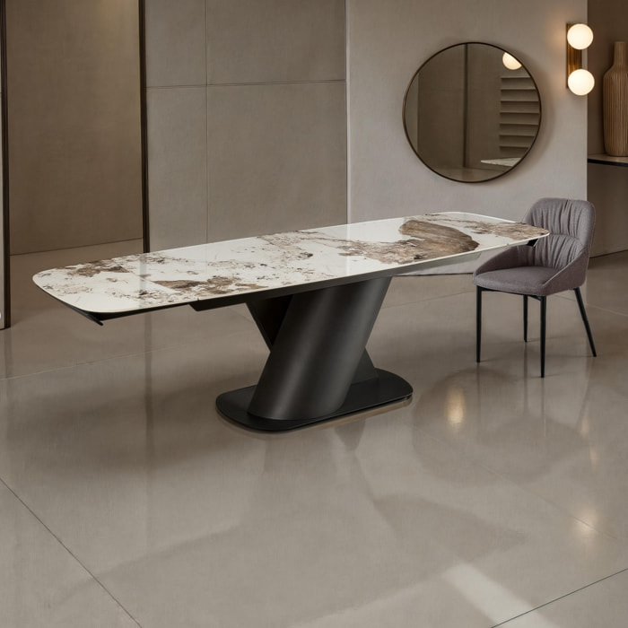 Table à manger extensible Tomasucci JAN, en céramique, marbre onyx, noir, 180/220/260 × 90 × 75 cm