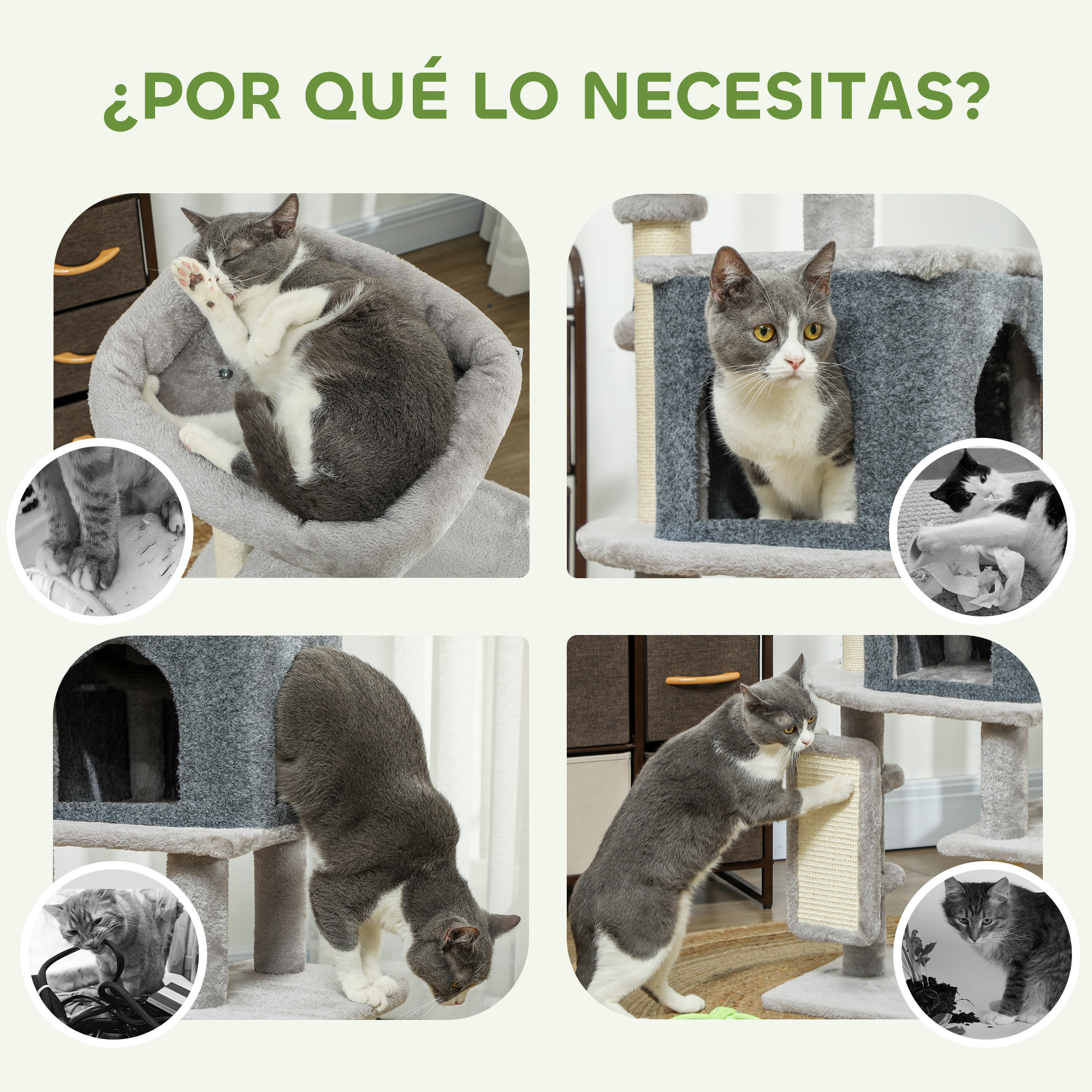 Árbol Rascador para Gatos Altura 104 cm Árbol para Gatos Torre para Gatos con Plataformas Poste con Cepillo Bolas Colgantes y Almohadilla para Rascar Gris Claro