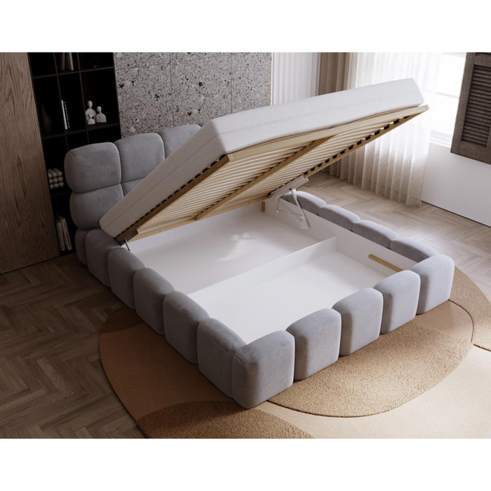 Mariposa - lit coffre - 140x200 cm - sommier inclus - en velours - Gris