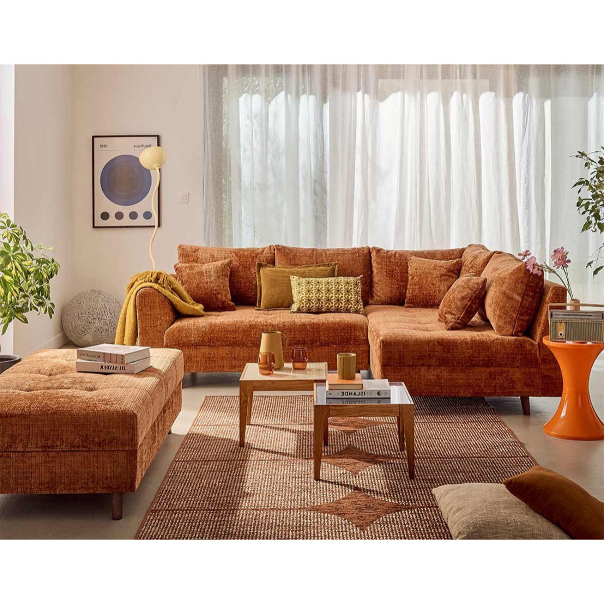 Rune - canapé d'angle droit 4 places en velours texturé - Rouille