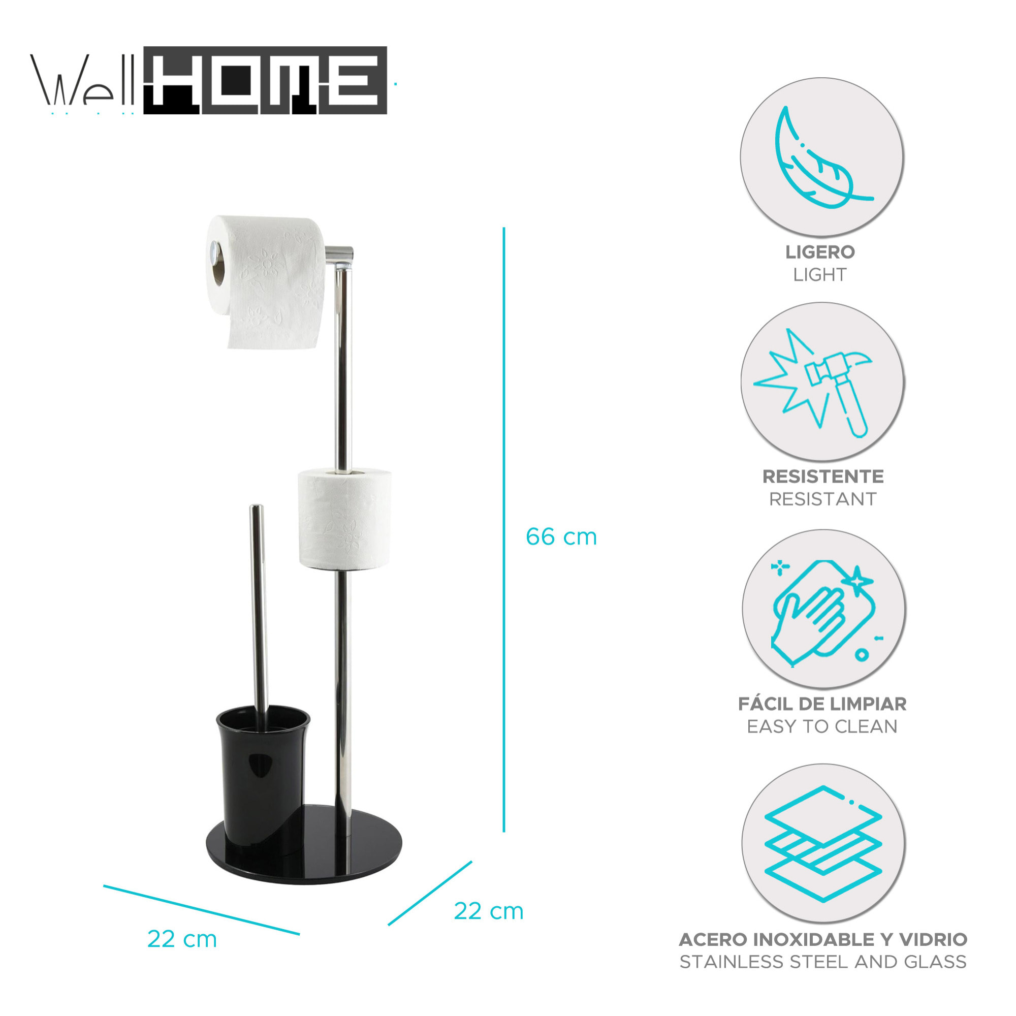 Escobillero de WC en Vidrio, Acero inoxidable y plástico en color Negro