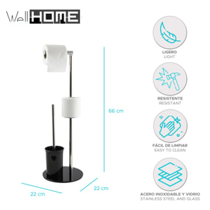 Escobillero de WC en Vidrio, Acero inoxidable y plástico en color Negro