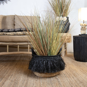 Panier en abaca avec franges noires  ZALO