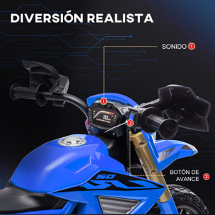 Moto Eléctrica para Niños de +3 Años Moto de Batería 12V para Niños con Ruedas de Entrenamiento Acelerador en Puño y Bocina Carga 30 kg Azul