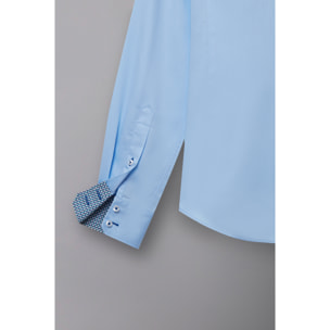 Camicia Uomo 2 Bottoni Button Down 7bottoni Doppio Coll Satin Unito Celeste