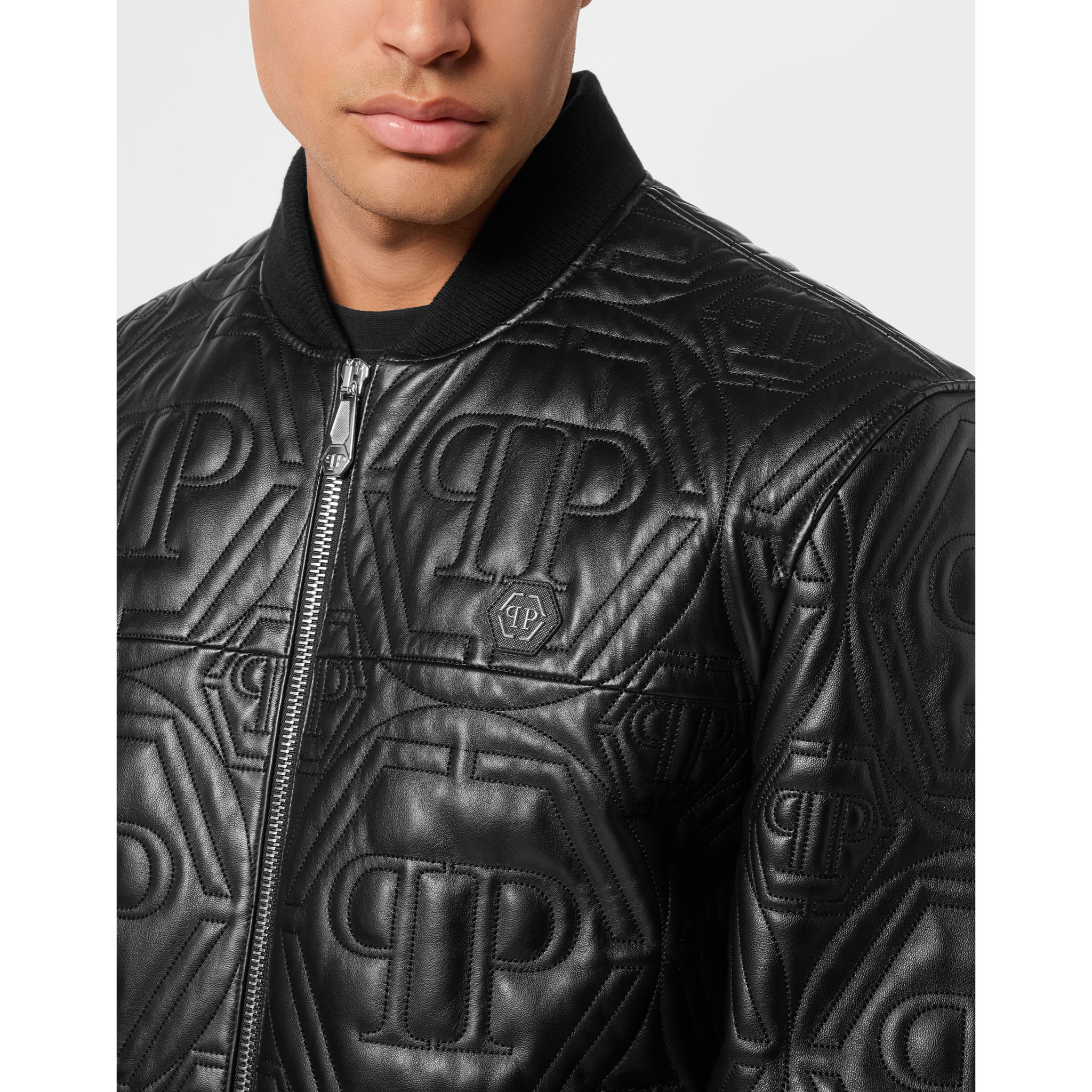 PHILIPP PLEIN Bomber de cuero MONOGRAM