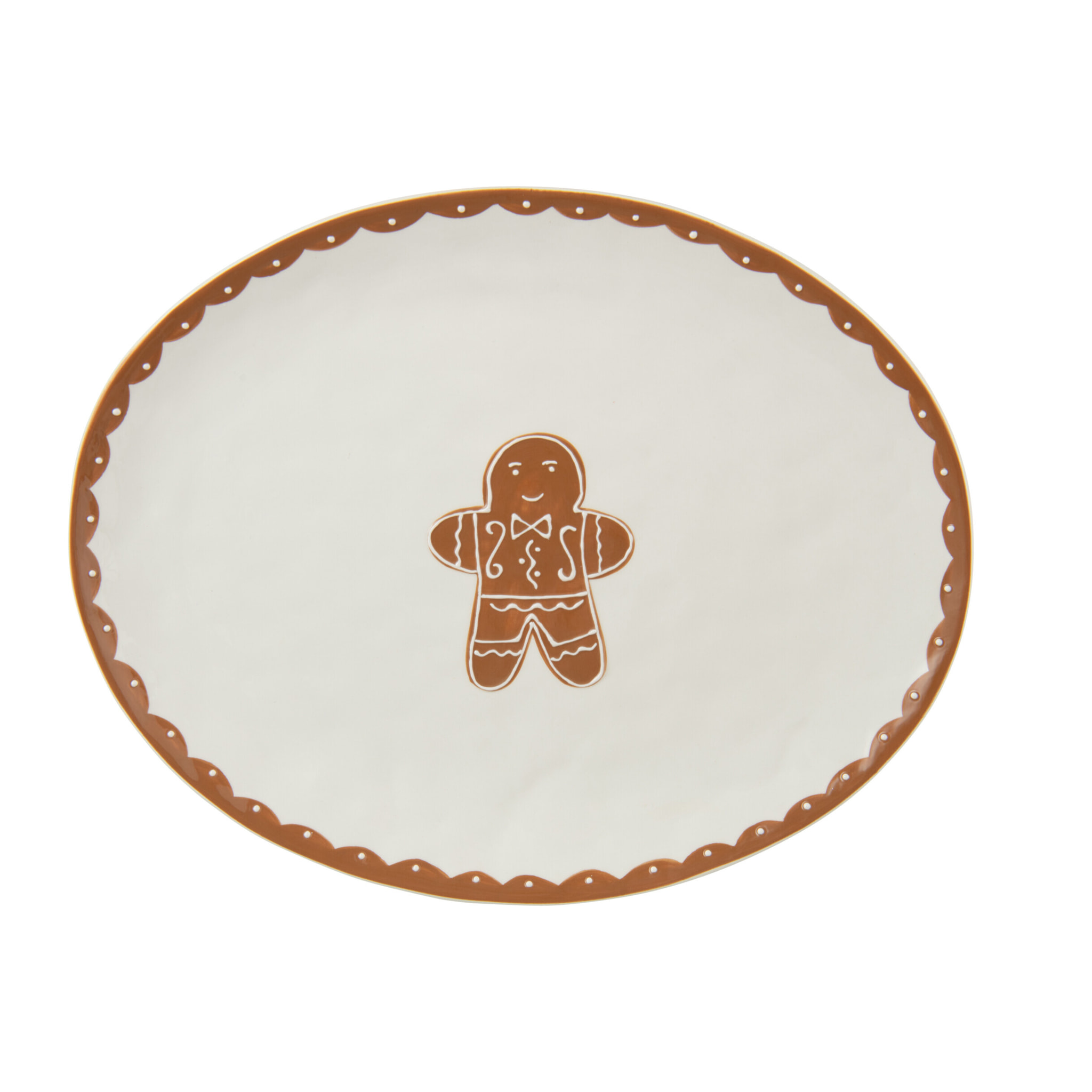 J-Line assiette Cookie Ovale Dolomie - céramique - brun/blanc